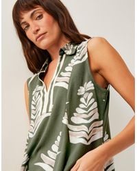 Monsoon - Pamela Linen Blend Sleeveless Leaf Print Top Green - Lyst