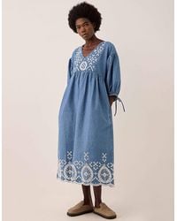 Monsoon - East Coralie Denim Broderie Detailed Dress Blue - Lyst