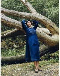 Monsoon - East Anita Embroidered Corduroy Midi Dress Blue - Lyst