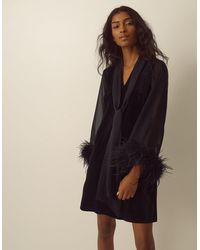 Monsoon - Sadie V-neck Feather Sleeve Velvet Mini Dress Black - Lyst
