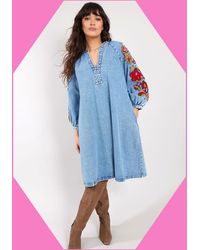 Monsoon - East Embroidered Denim Dress Blue - Lyst