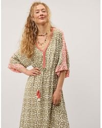 Monsoon - Elma Print Midi Beach Dress Green - Lyst