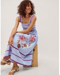 Monsoon - Sloane Floral Stripe Midi Dress Blue - Lyst