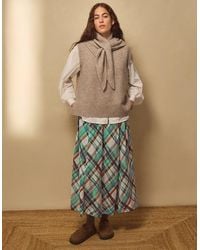 Monsoon - East Clarissa Hand-painted Check Print Midi Skirt Teal - Lyst