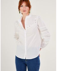 Monsoon - Bronwyn Broderie Pintuck Embroidered Blouse White - Lyst