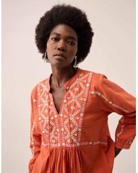 Monsoon - East Enda Embroidered Cotton Blouse Orange - Lyst