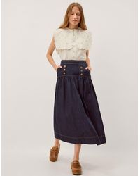 Monsoon - Lucy Button Denim Midi Skirt Blue - Lyst