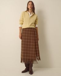 Monsoon - Celeste Check Fringe Midi Skirt Brown - Lyst