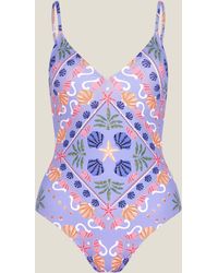 Monsoon - Mabel Shell Print Swimsuit Blue - Lyst
