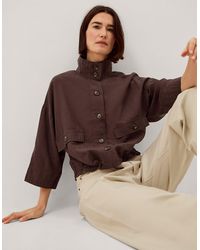 Monsoon - Marie Funnel Neck Linen Blend Jacket Brown - Lyst
