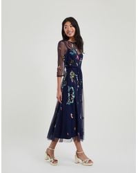 Monsoon - Nyla Embellished Midi Dress In Recycled Polyester Blue - Lyst
