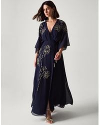Monsoon - Skyla Floral Embellished Maxi Wrap Dress Blue - Lyst