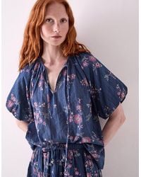 Monsoon - East Layla Floral Print Cotton Top Blue - Lyst