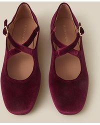 Monsoon - Dana Velvet Mary Jane Ballet Flats Red - Lyst