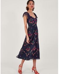 Monsoon - Bonnie Floral Embroidered Tea Dress Blue - Lyst
