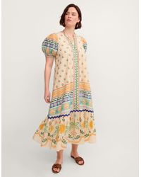 Monsoon - X Charlie Taylor Printed Puff Sleeve Midi Dress Ivory - Lyst