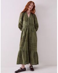 Monsoon - East Tasia Broderie Anglaise Midi Dress Green - Lyst