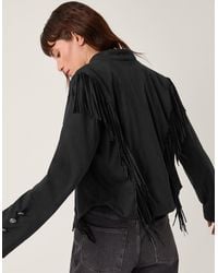Monsoon - Salome Fringe Faux Suede Jacket Black - Lyst