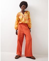 Monsoon - East Stephanie Crinkled Cotton Trousers Orange - Lyst
