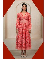 Monsoon - India & Mills Pippa Tropic Midi Dress Red - Lyst