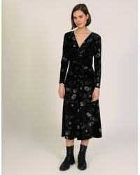 Monsoon - Traffic People Blain Floral Velvet Midi Dress Black - Lyst