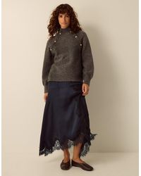 Monsoon - Shelby Satin Lace Maxi Skirt Blue - Lyst