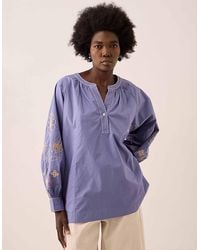 Monsoon - East Anyar Embroidered Cotton Blouse Blue - Lyst