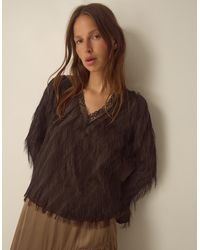 Monsoon - Tawn V-neck Fringe Top Brown - Lyst