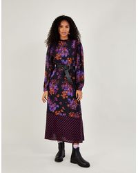 Monsoon - Kiera Floral Print Dress In Sustainable Viscose Purple - Lyst