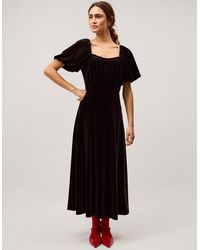 Monsoon - Cynthia Puff Sleeve Velvet Midi Dress Black - Lyst
