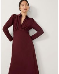 Monsoon - Women's Burgundy Smart Polly Ponte Jersey Midi Shirt Dress, Size: 8 - Lyst