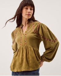 Monsoon - Fabia Embroidered Blouson Blouse Green - Lyst