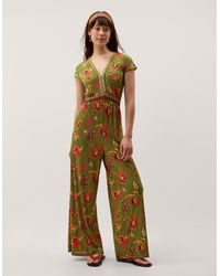 Monsoon - Zainab Floral Jersey Wide Leg Jumpsuit Green - Lyst