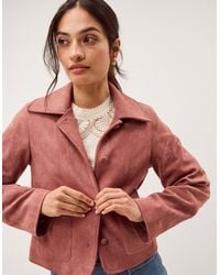 Monsoon - Sierra Scallop Faux Suede Jacket Pink - Lyst
