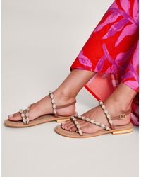 Monsoon - Embellished Leather Sandals Gold - Lyst