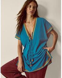 Monsoon - Maeve V-neck Mini Kaftan Blue - Lyst
