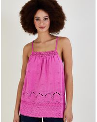 Monsoon - Broderie Detail Cami Top In Sustainable Cotton Pink - Lyst