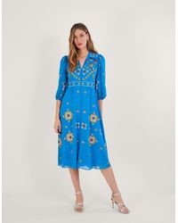 Monsoon - Blair Embroidered Shirt Dress In Recycled Polyester Blue - Lyst