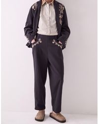 Monsoon - East Esme Embroidered Straight Leg Trousers Grey - Lyst