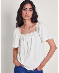 Monsoon - Elodie Embroidered T-shirt Ivory - Lyst