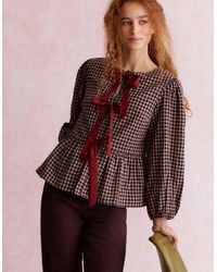 Monsoon - Agatha Check Tie Front Blouse Red - Lyst