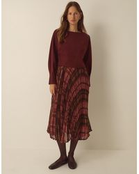 Monsoon - Melinda Check Print Pleated Midi Dress Red - Lyst