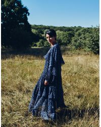 Monsoon - East Ellis Floral Print Cape Maxi Dress Blue - Lyst