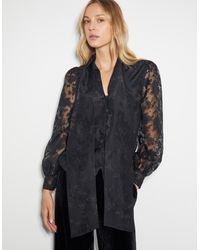 Monsoon - Annabelle Floral Organza Pussybow Blouse Black - Lyst