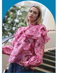 Monsoon - Crās Women's Pink Polyester Ruffle Sylvia Blouse, Size: 12 - Lyst