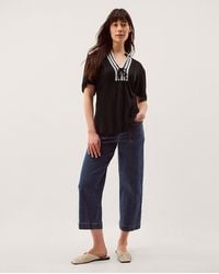 Monsoon - Lucia Lace Linen Blend T-shirt Black - Lyst