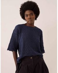 Monsoon - East Flora Pointelle Knit Tee Blue - Lyst