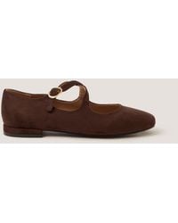 Monsoon - Dana Faux Suede Mary Jane Ballet Flats Brown - Lyst