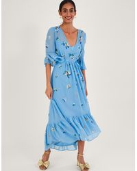 Monsoon - Daniella Embellished Wrap Dress Blue - Lyst