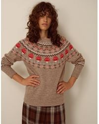 Monsoon - Women's Light Brown Mushroom Fair Isle Mia Jumper, Size: Xl - Lyst